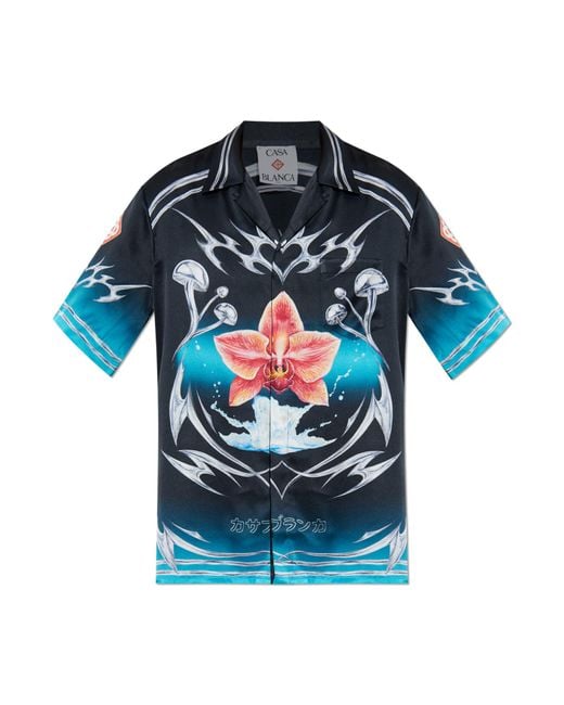 Casablanca Blue Silk Shirt With Print for men