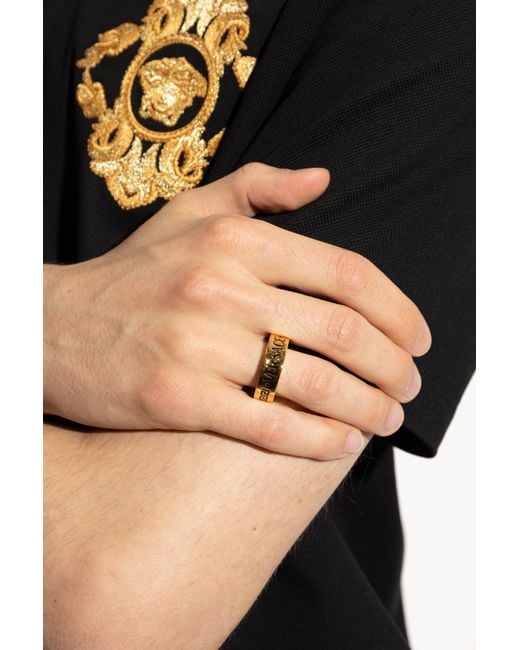 Versace Metallic Ring With Engraved Logo for men