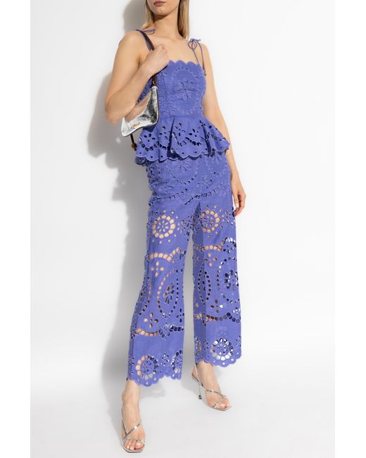 Zimmermann Purple Floral Pattern Bell-Bottoms