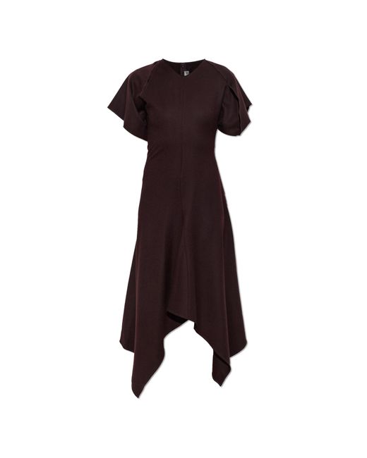 Victoria Beckham Brown Wool Dress With An Asymmetric Cut