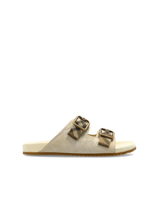 Burberry White Slides With Logo