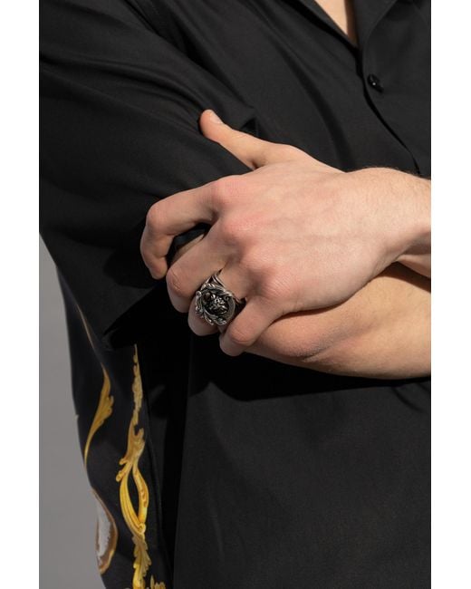 Versace Metallic Ring With Medusa Head Motif