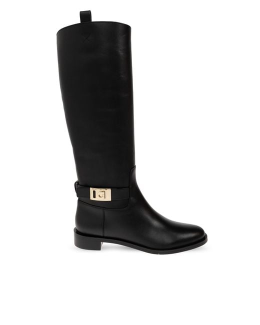 Ferragamo Black Leather Boots 'Zakia'