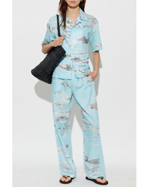 Moschino Blue Cotton Trousers With Print