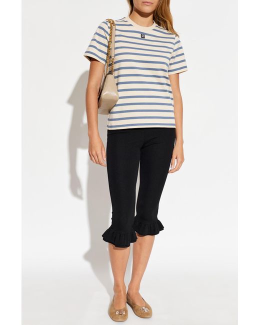 Tory Burch White Striped Pattern T-Shirt