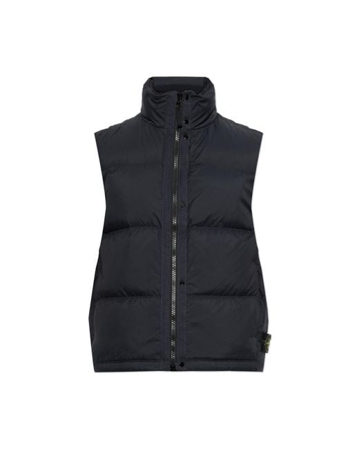 Stone Island Black Quilted Vest With Stand-Up Collar for men