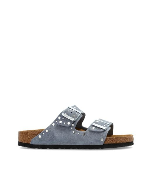 Birkenstock White 'Arizona Rivet Border' Slides