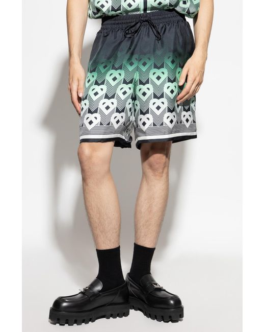 Casablanca Green Silk Shorts With Print for men