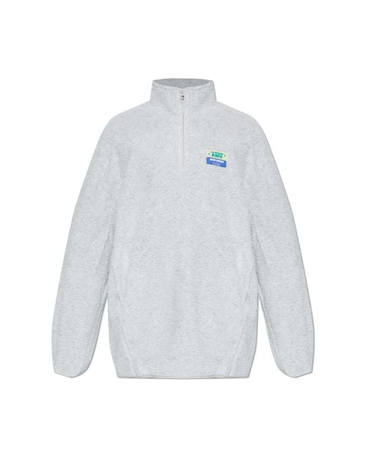 American Vintage White Fleece Sweatshirt With A Stand-Up Collar for men