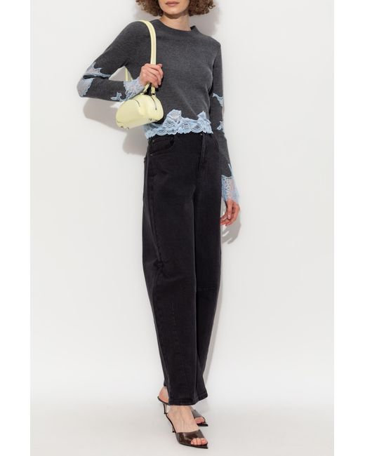 Self-Portrait Gray Sweater With Lace Inserts