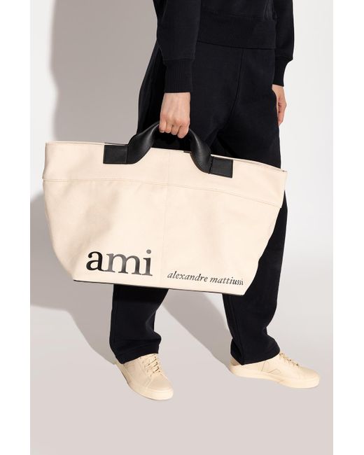AMI Paris raffia tote bag - Brown