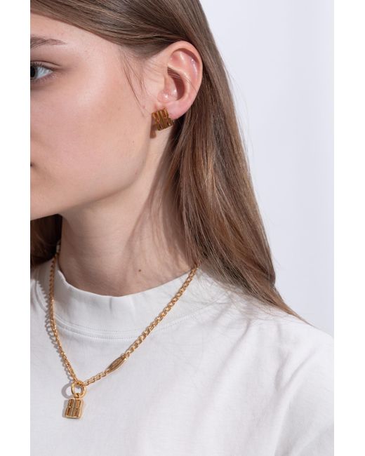 Balenciaga Metallic Earrings With Logo