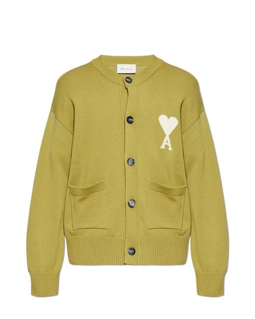 AMI Yellow Cardigan With Pockets for men