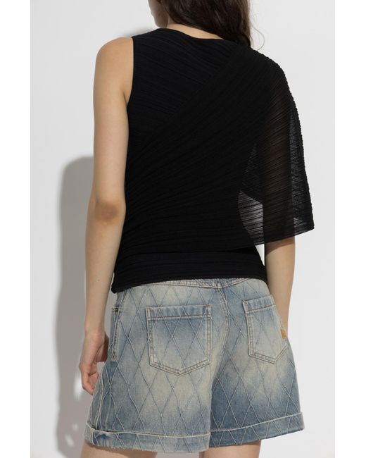 Balmain Black Pleated Top