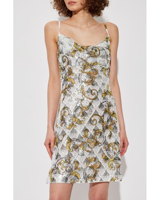 Versace Jeans Couture White Sequin Dress With Barocco Pattern