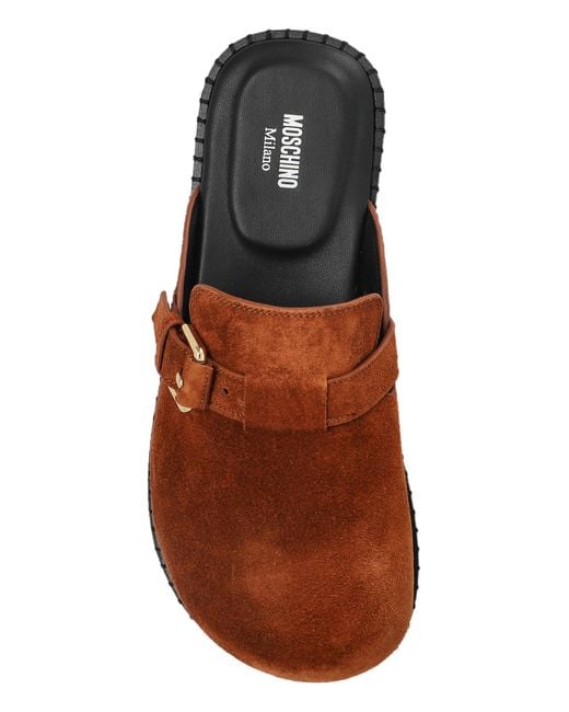 Moschino Brown Suede Slides