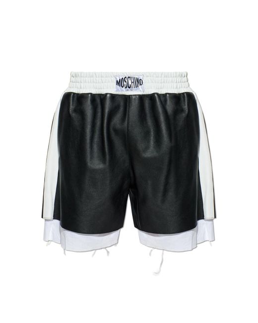 Moschino Black Leather Shorts With Logo for men