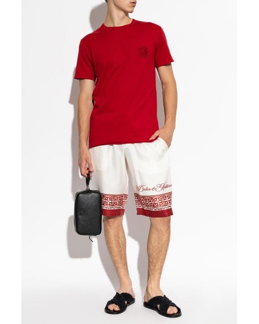 Dolce & Gabbana White Silk Shorts With "Majolica" Print for men