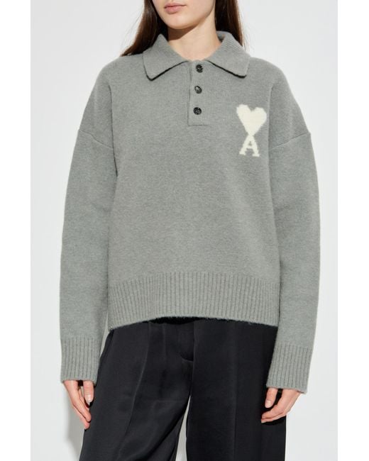 AMI Gray Cardigan With Logo