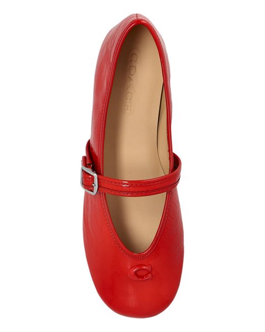 COACH Red Ballet Flats With Logo-Shaped Applique