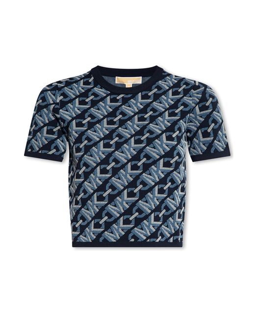 Michael Kors Blue Short Sleeved Jacquard Pullover With Logo