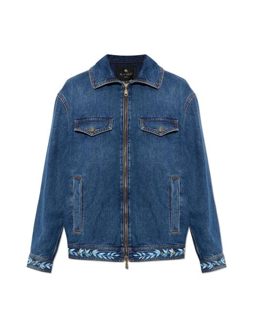 Etro Blue Denim Jacket With Embroidered Embellishment