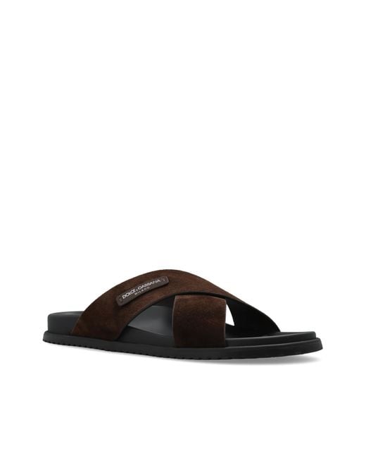 Dolce & Gabbana Purple Suede Slides With Logo Patch for men