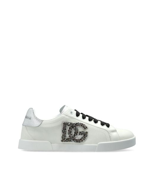 Dolce & Gabbana White Leather Sports Shoes With Logo