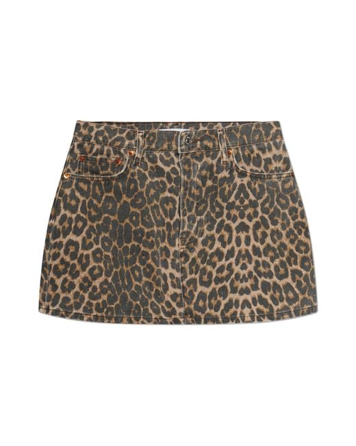 Re/done Brown Denim Skirt With Animal Print