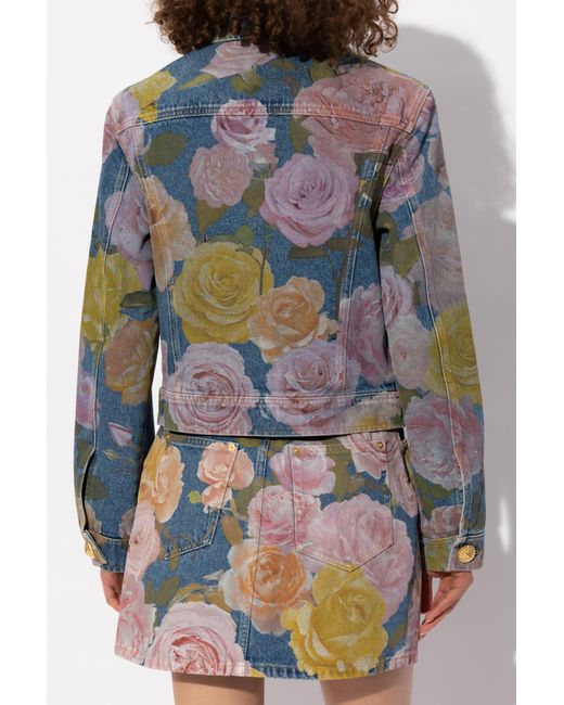 Balmain Multicolor Denim Jacket With Floral Motif