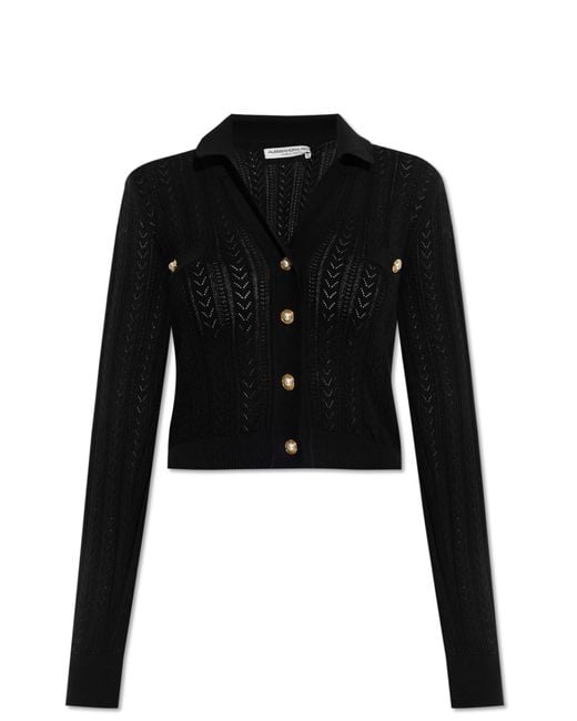 Alessandra Rich Black Cardigan With Decorative Knit