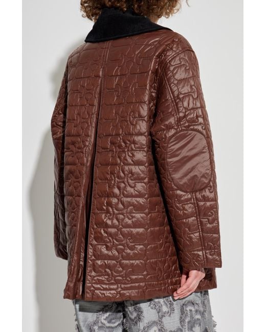 Ganni Brown Quilted Jacket With Corduroy Collar
