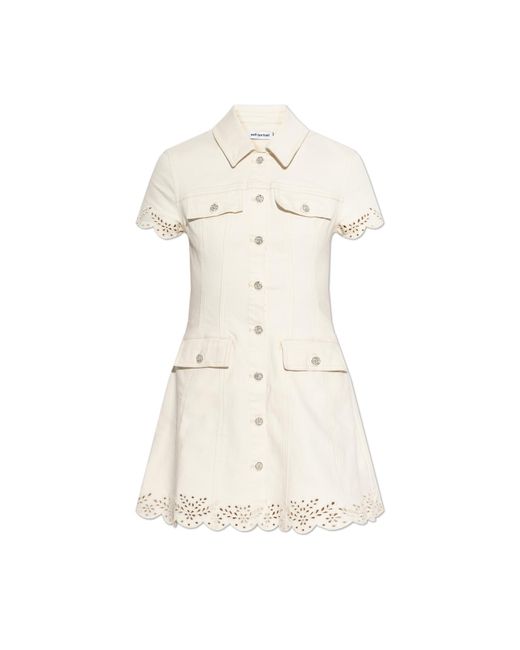 Self-Portrait White Denim Dress With Openwork Trim