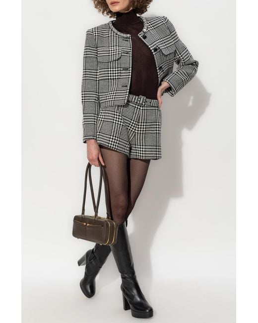 Self-Portrait Gray Houndstooth Pattern Shorts