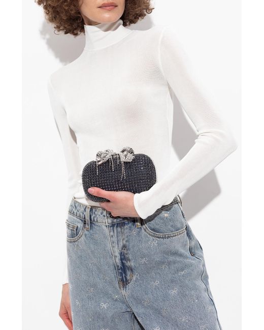 Self-Portrait Black Clutch With Shimmering Crystals