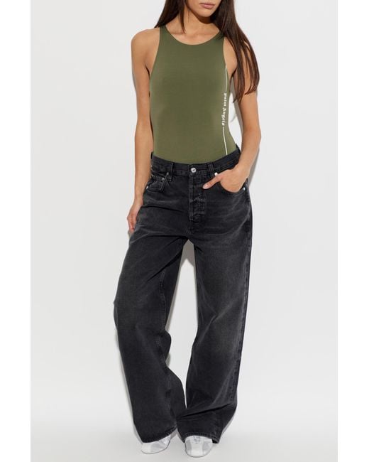 Palm Angels Green Bodysuit With Printed Logo