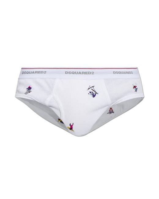 DSquared² White Cotton Briefs With Colorful Embroidery for men