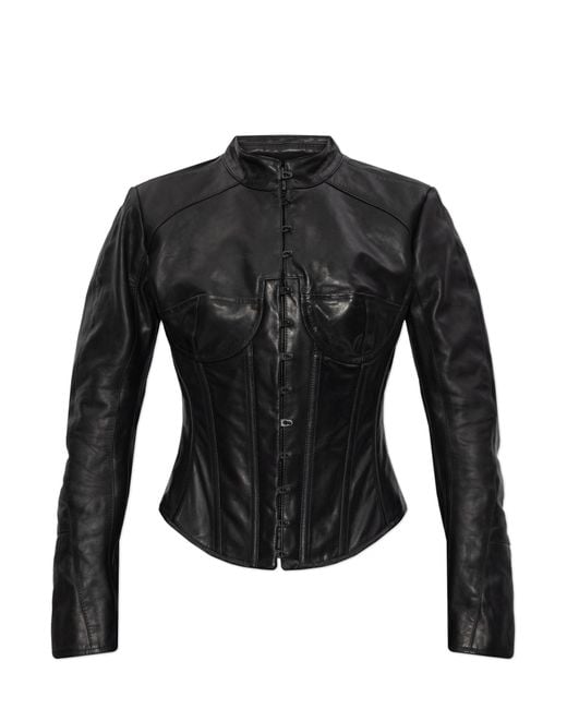Balenciaga Black Leather Jacket With Stand-Up Collar