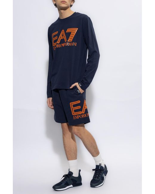 EA7 Blue T-shirt With Long Sleeves, for men