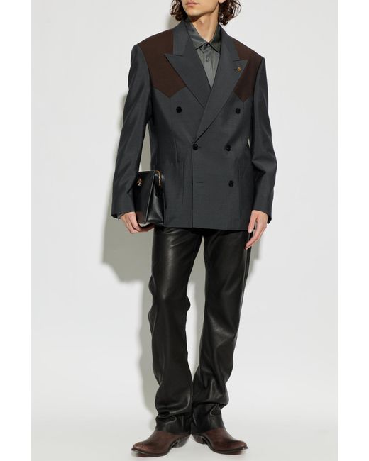 Versace Black Double-Breasted Blazer With A Single Vent for men