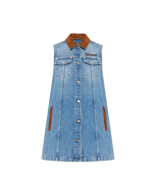 Versace Blue Denim Dress With Pockets