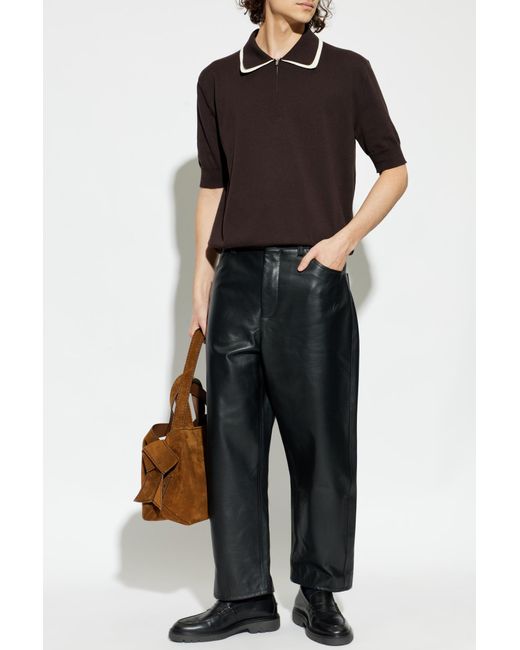 Jil Sander Black Leather Trousers for men