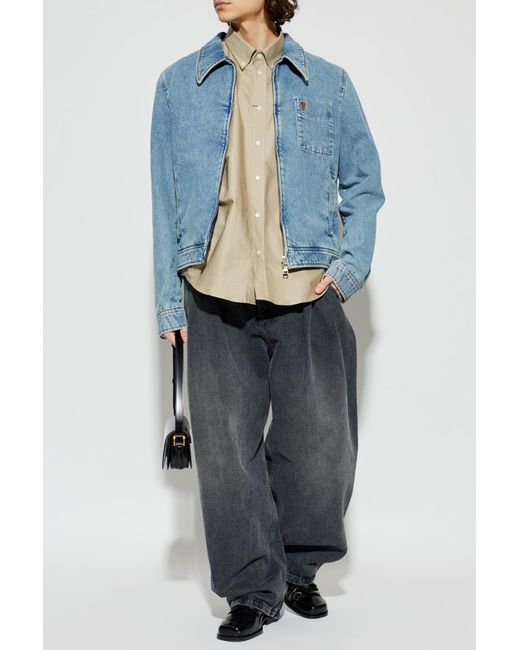 AMI Blue Denim Jacket With Patch for men