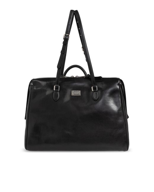 Dolce & Gabbana Black Car Man Applique Leather Weekender Borse Bag