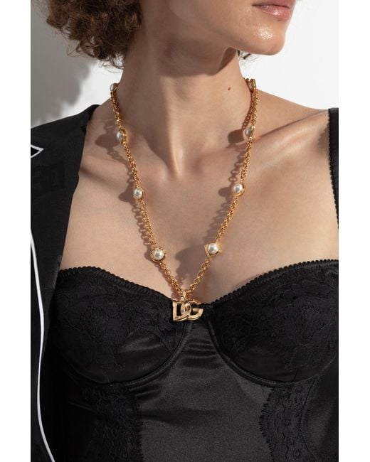 Dolce & Gabbana Metallic Necklace With Pearls