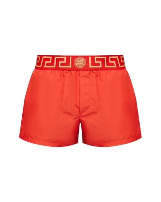 Versace Red Swim Shorts With Logo for men