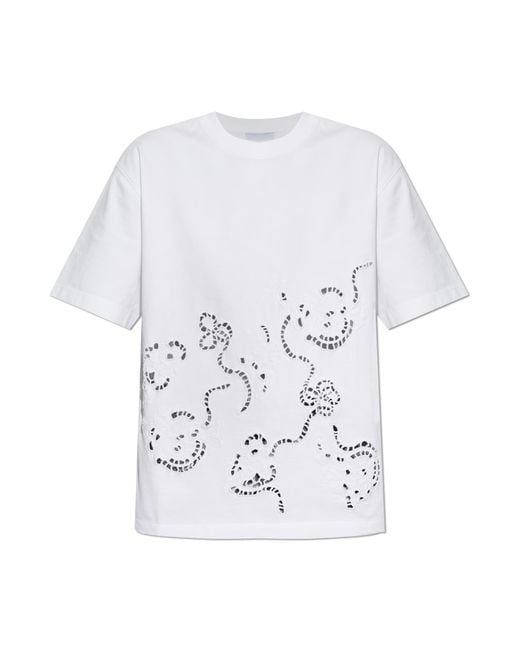 Ganni White T-Shirt With Openwork Pattern