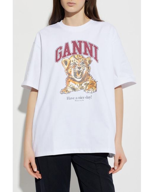 Ganni White T-Shirt With Logo