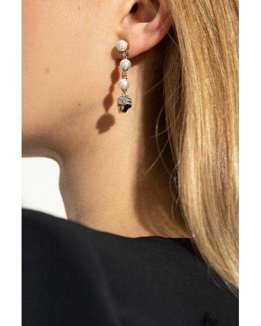 Alexander McQueen White Earrings With Shimmering Crystals