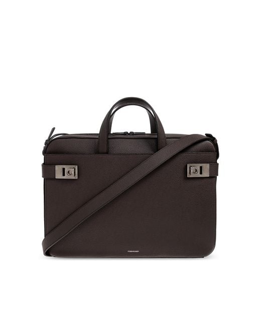 Ferragamo Black Leather Handheld Document Bag for men